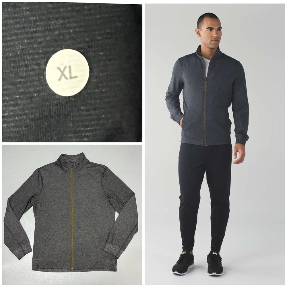 Lululemon PrePost Full Zip Track Jacket Midweight Luon Fabric Heathered Black